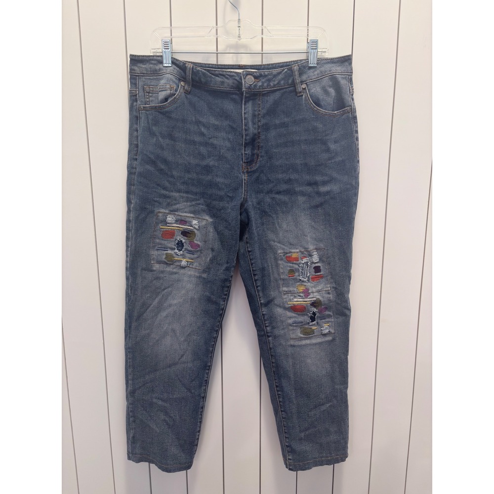 Est. 1946 Denim Jeans Womens 12 Blue Excellent Embroidered Patch Artsy Boho